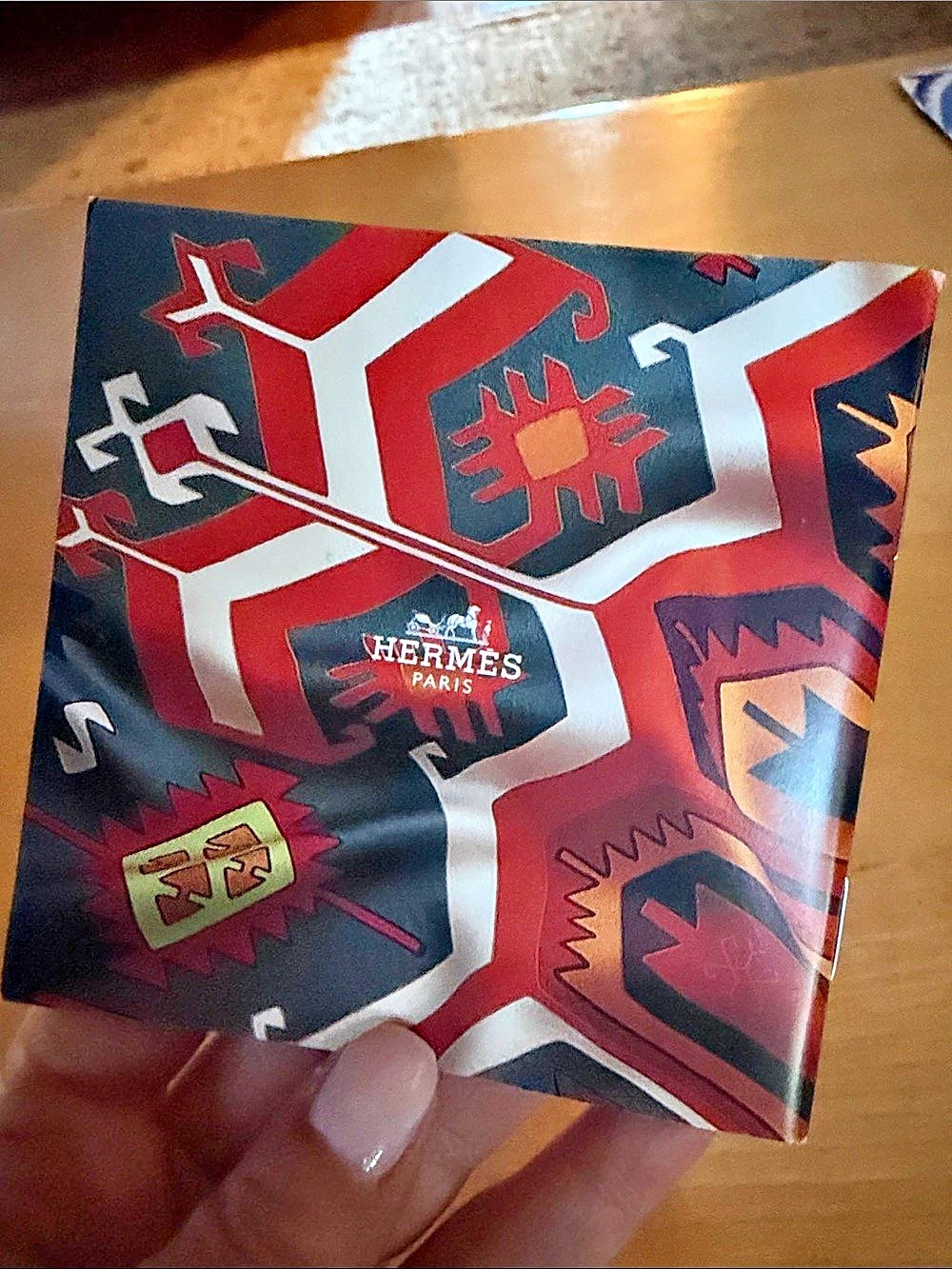Hermès All-Win 2006 Geometric Silk Scarf Red & Blue Like New